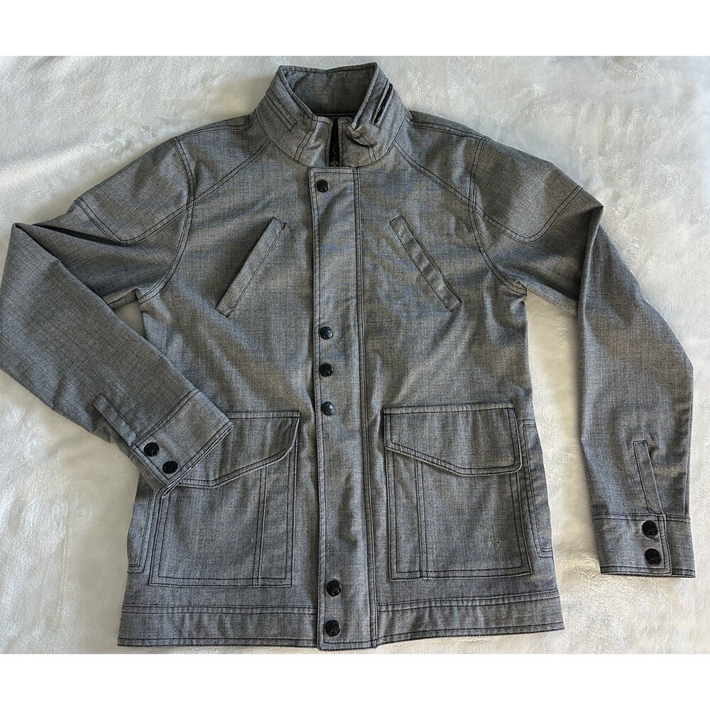 Kane & Unke Men's L Military Jacket Gray Herringbone Utility Field Hidden Hood